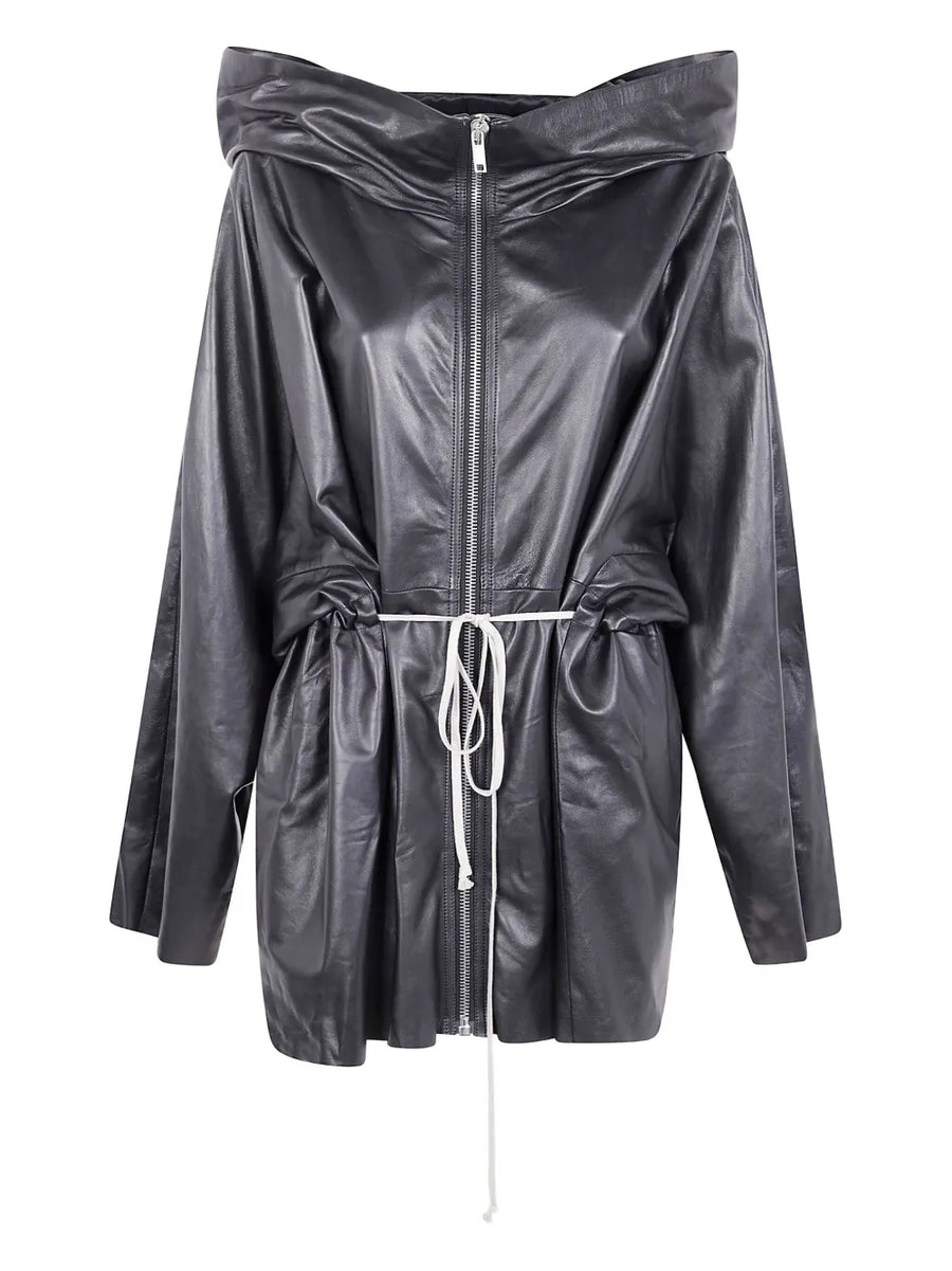 Zip Front Leather Hooded Jacket