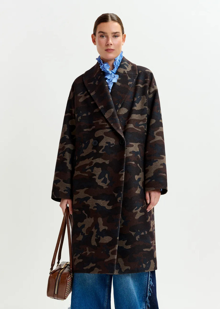 Camouflage Double Breasted Coat
