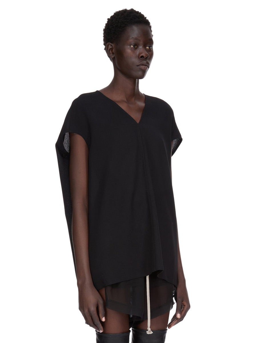 Rick Owens Floating VNeck Wool Top in Black