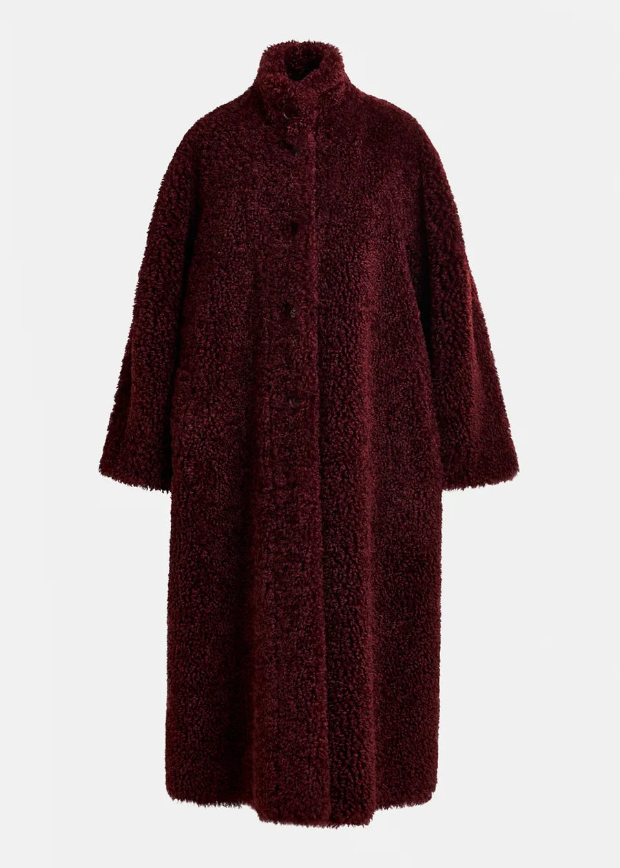 Maroon Fuzzy Button Front Coat