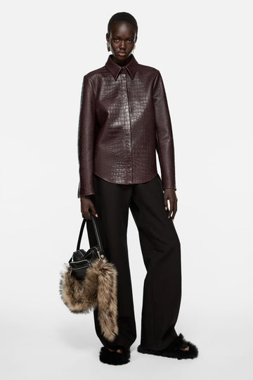 Croc Embossed Leather Shirt Jacket