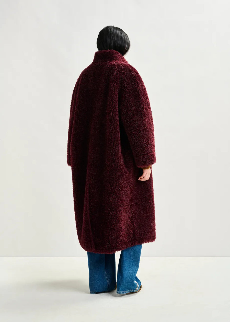 Maroon Fuzzy Button Front Coat