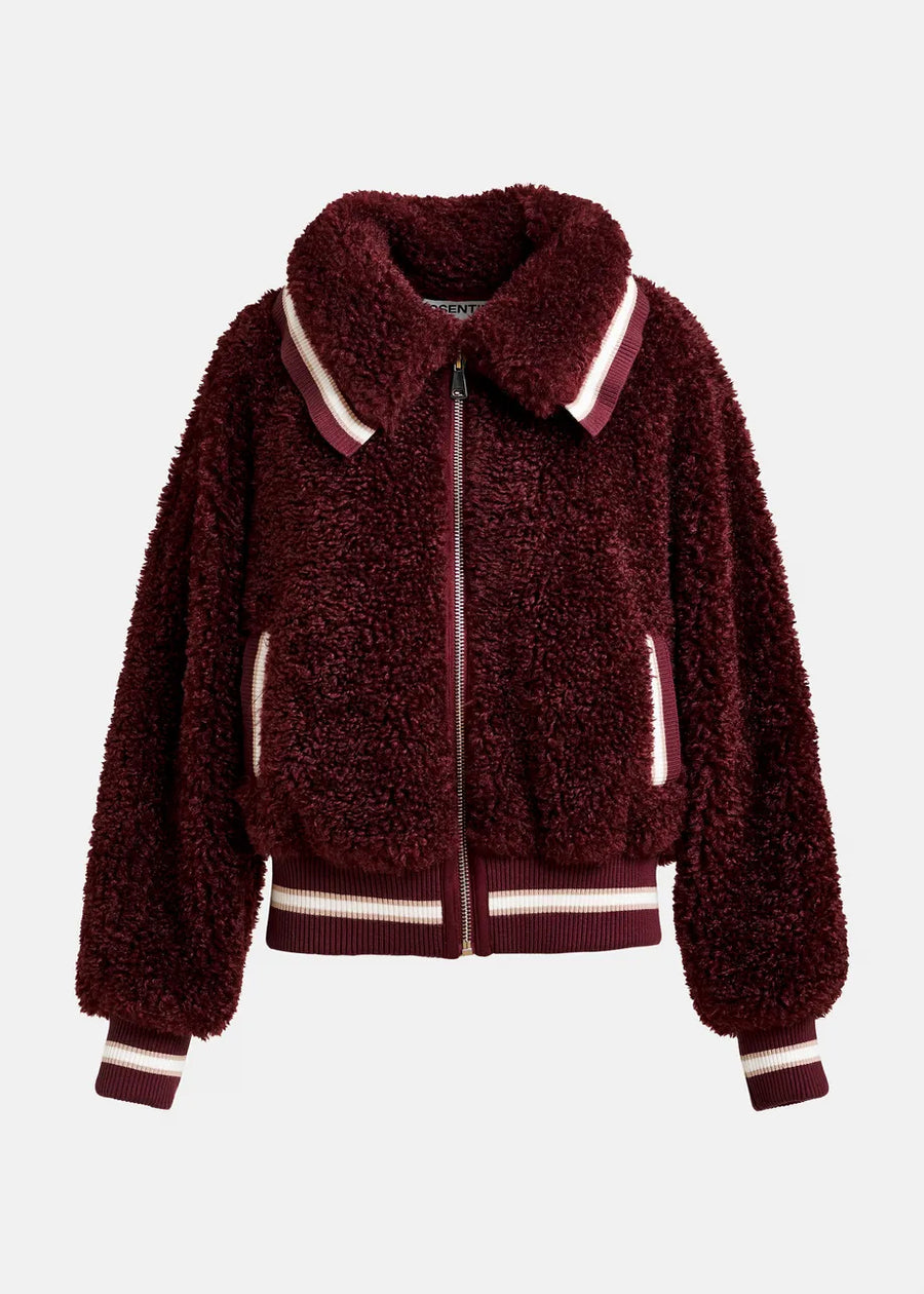 Maroon Fuzzy Zip Up Jacket
