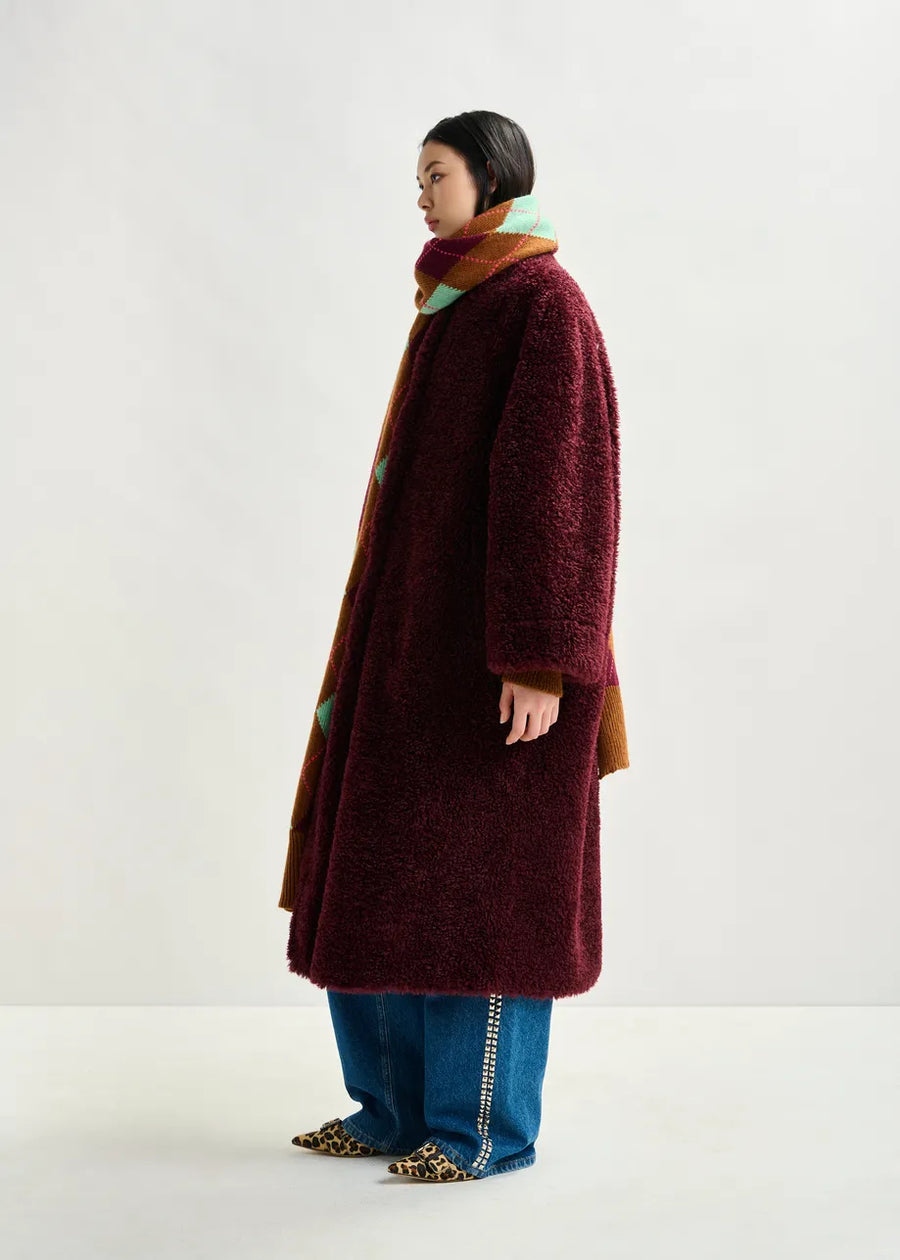 Maroon Fuzzy Button Front Coat
