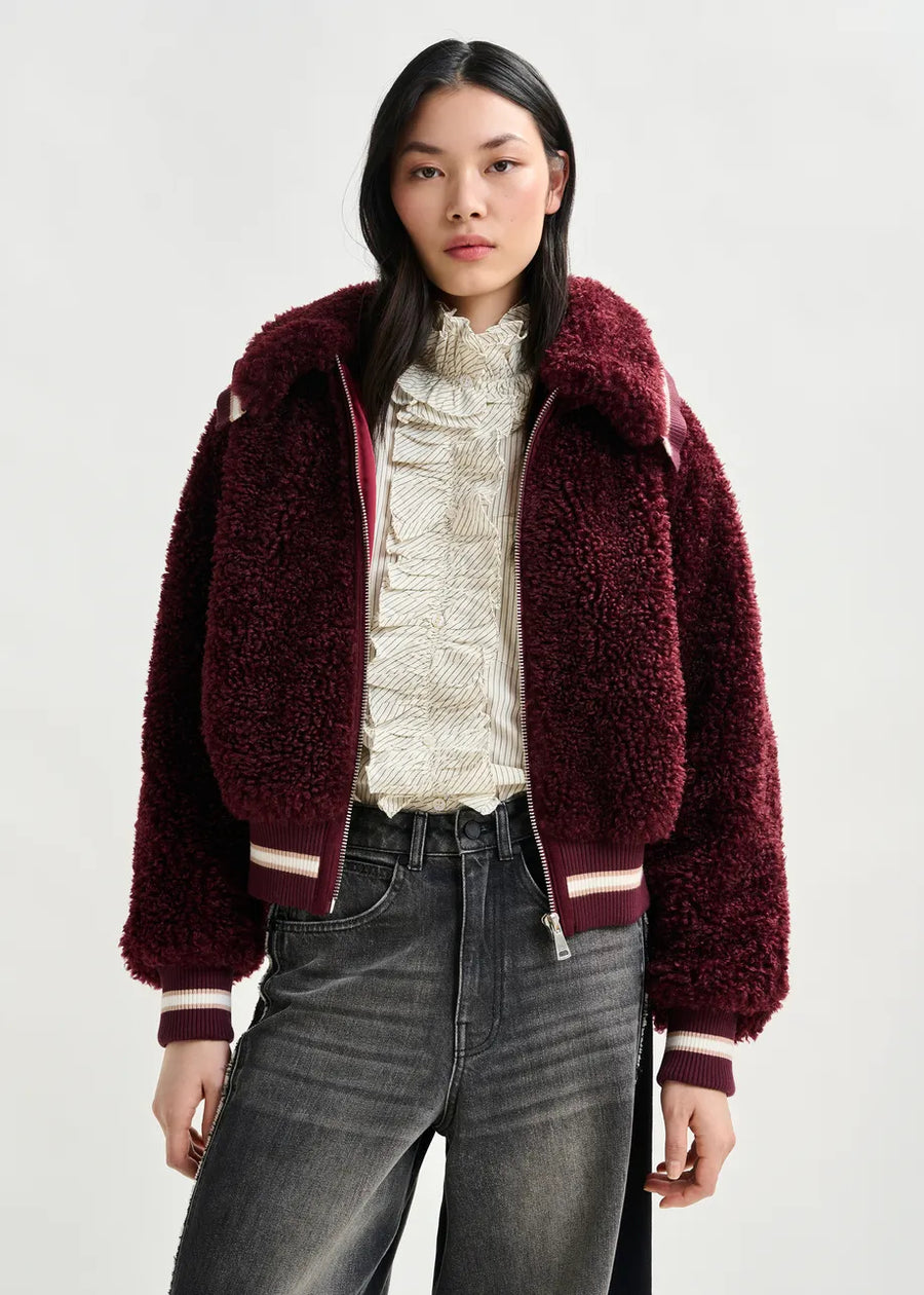 Maroon Fuzzy Zip Up Jacket