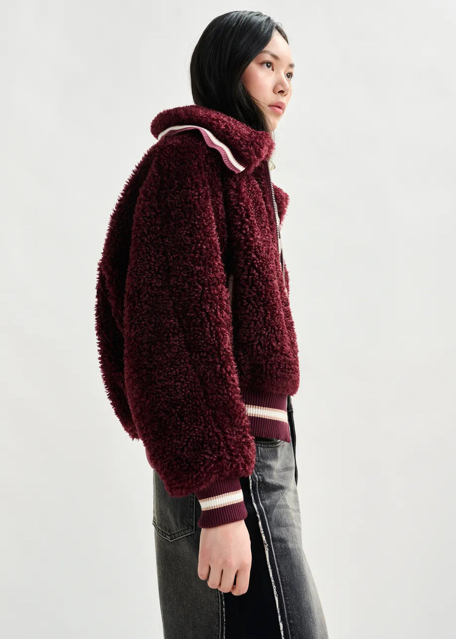 Maroon Fuzzy Zip Up Jacket