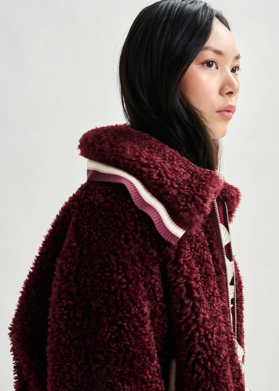 Maroon Fuzzy Zip Up Jacket