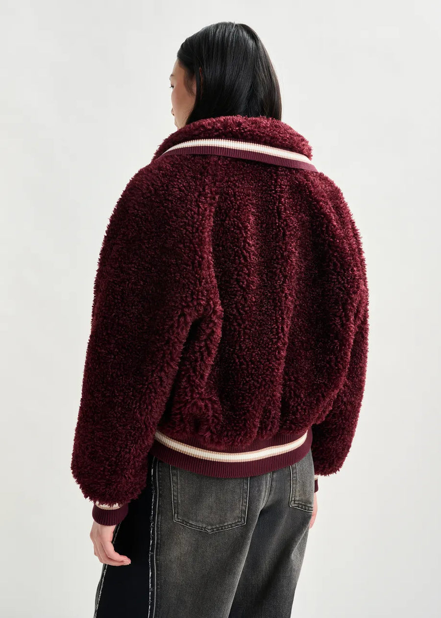 Maroon Fuzzy Zip Up Jacket
