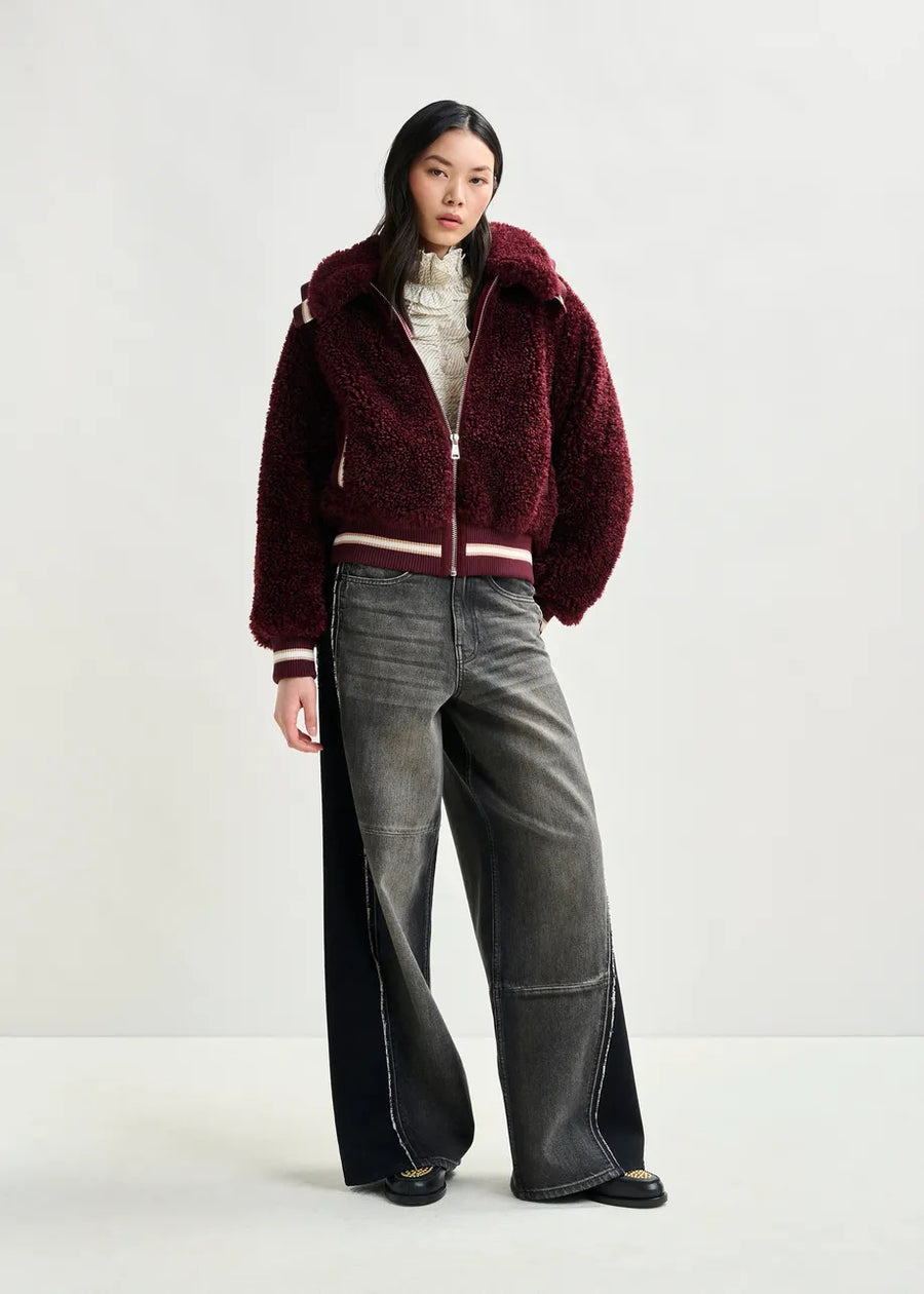 Maroon Fuzzy Zip Up Jacket