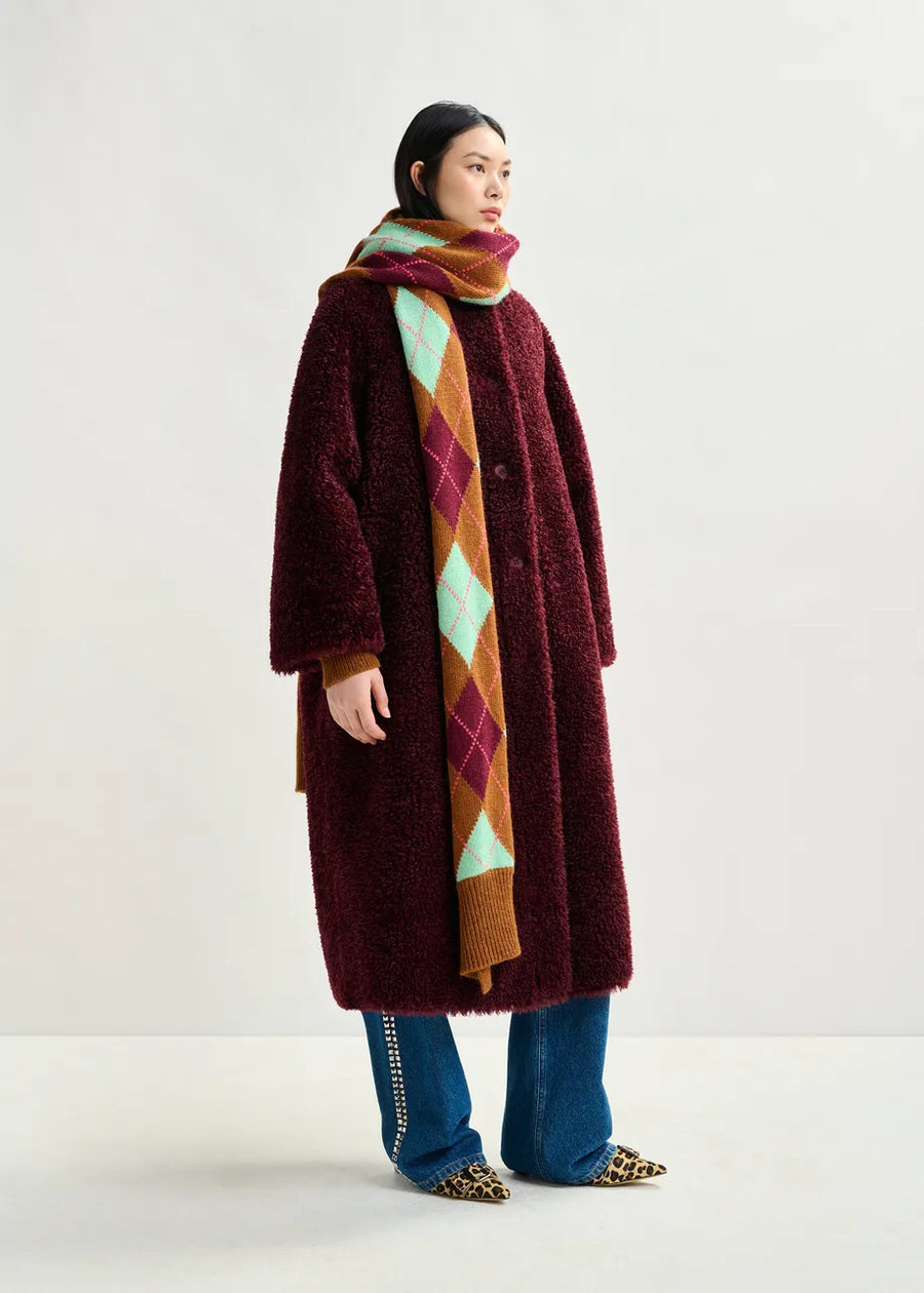 Maroon Fuzzy Button Front Coat