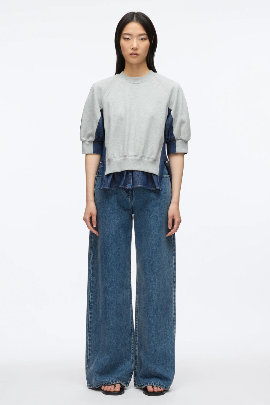 3.1 Phillip Lim 3/4 Sleeve French Terry Top in Grey Indigo