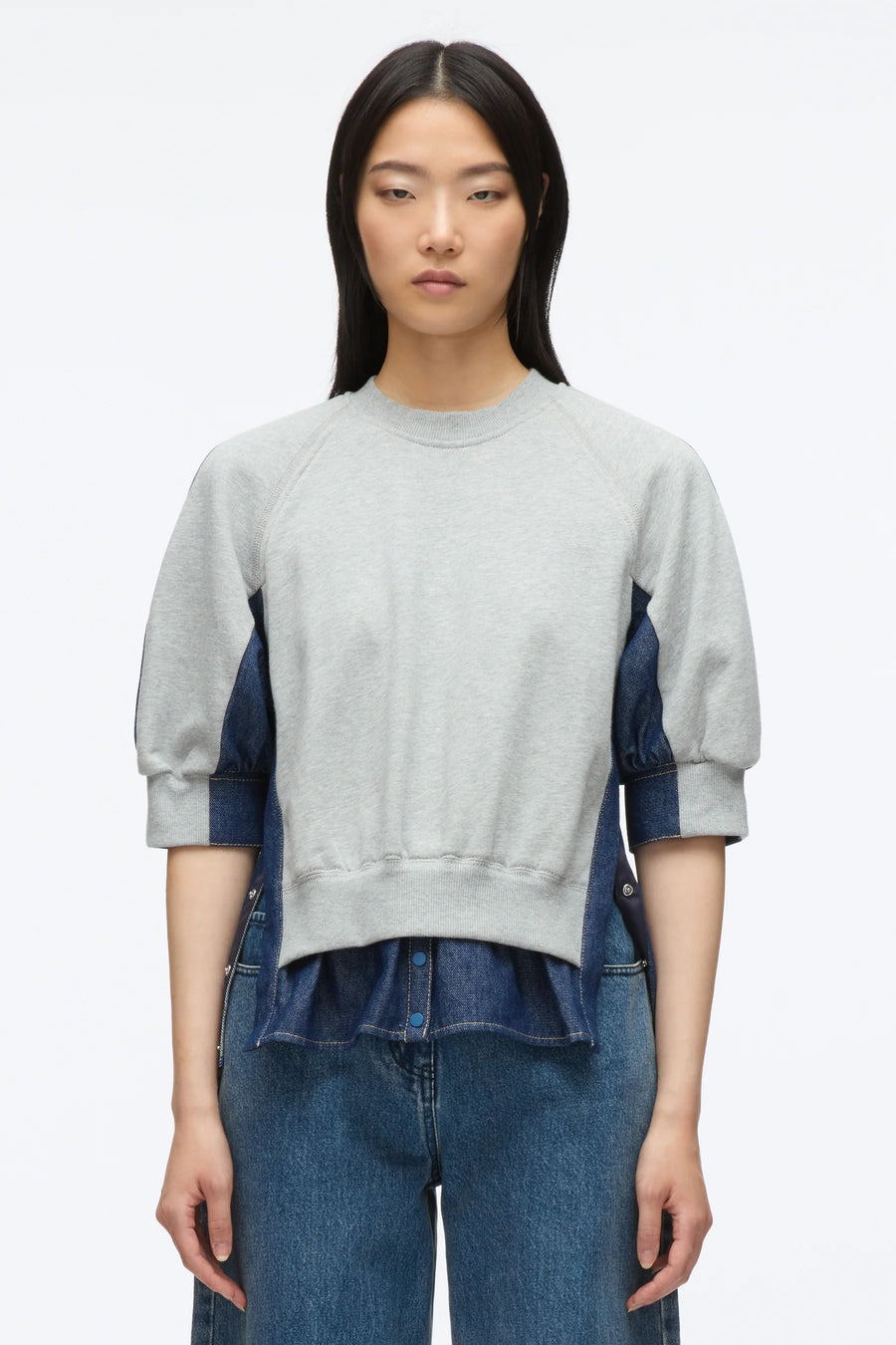 3.1 Phillip Lim 3/4 Sleeve French Terry Top in Grey Indigo