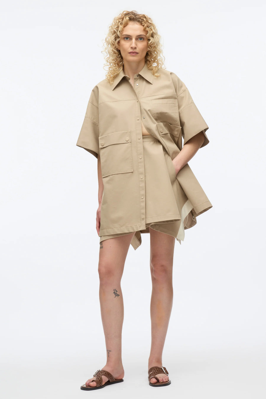 3.1 Phillip Lim SS Shirt Dress with Snaps in Khaki