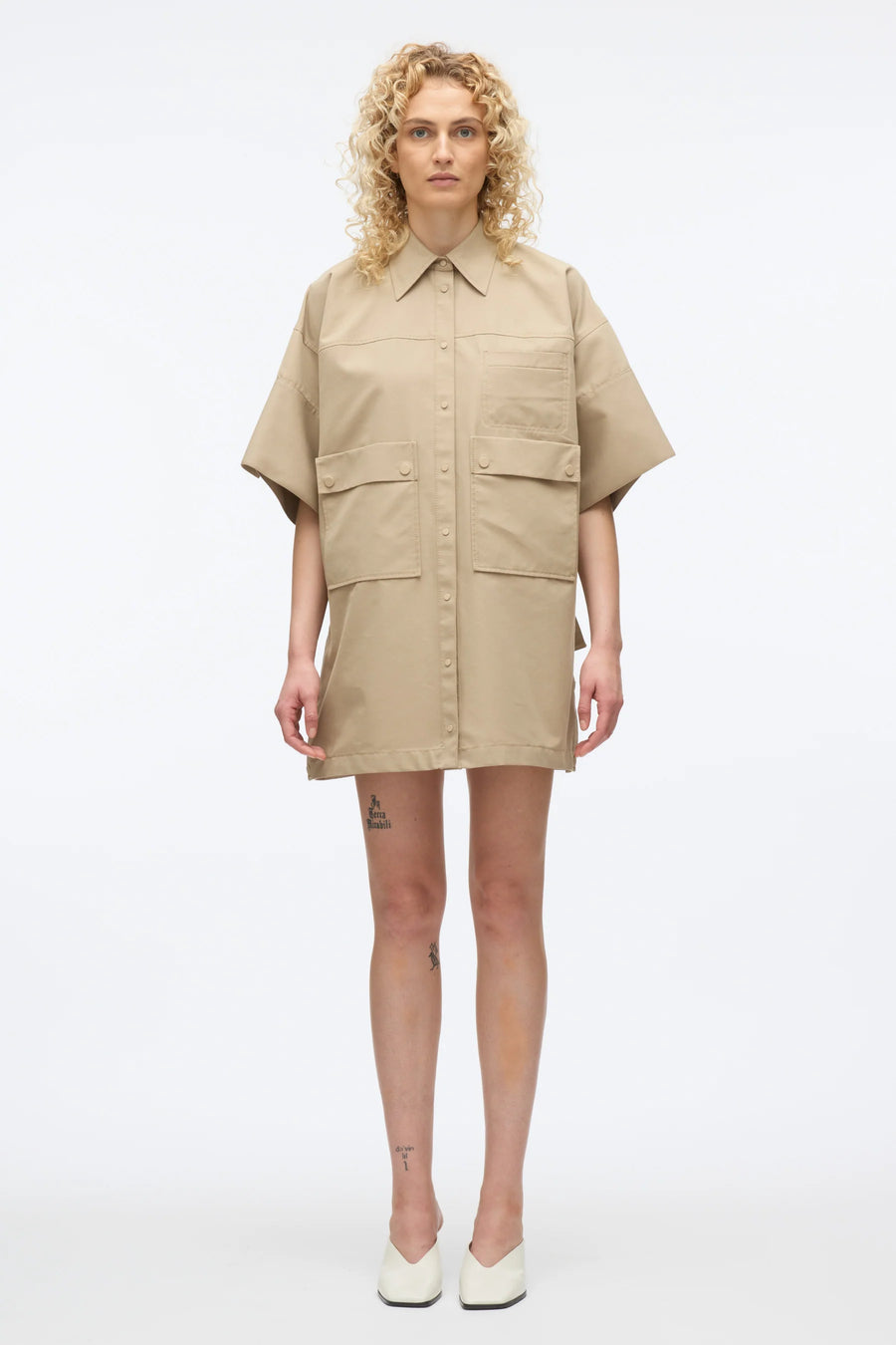 3.1 Phillip Lim SS Shirt Dress with Snaps in Khaki