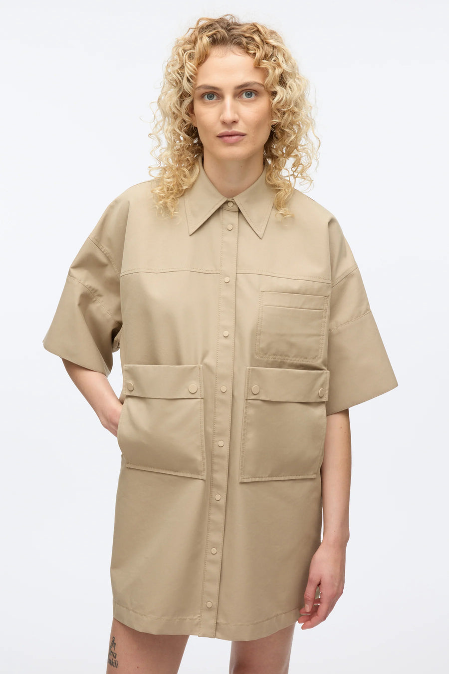 3.1 Phillip Lim SS Shirt Dress with Snaps in Khaki