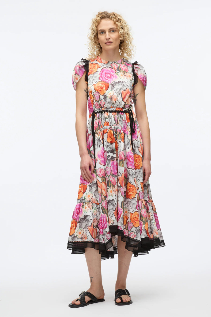 3.1 Phillip Lim Floral Collage Tulip Sleeve Dress in Rose Multi