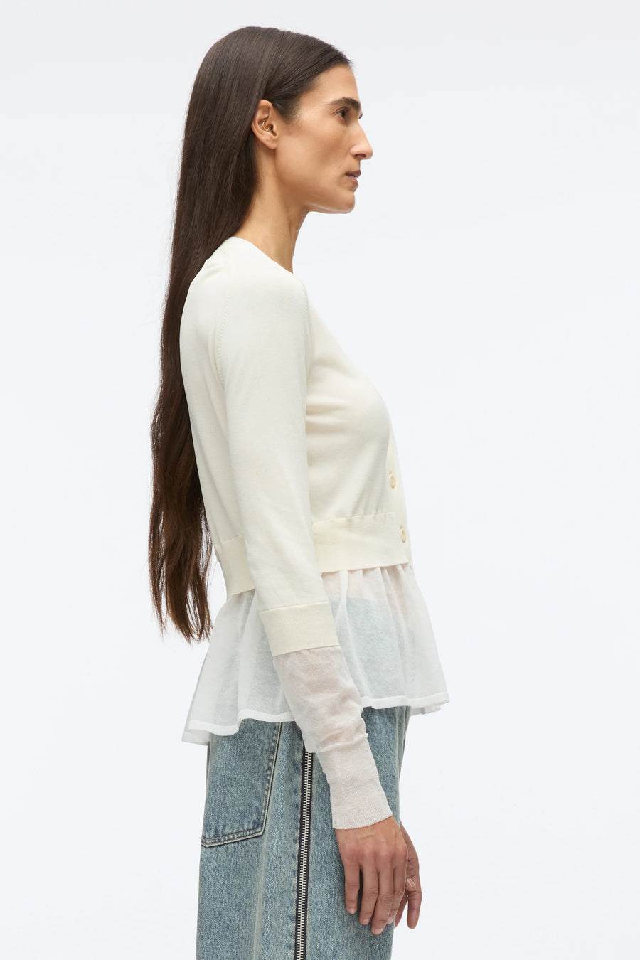 3.1 Phillip Lim LS V-Neck Double Layer Cardigan in Ivory