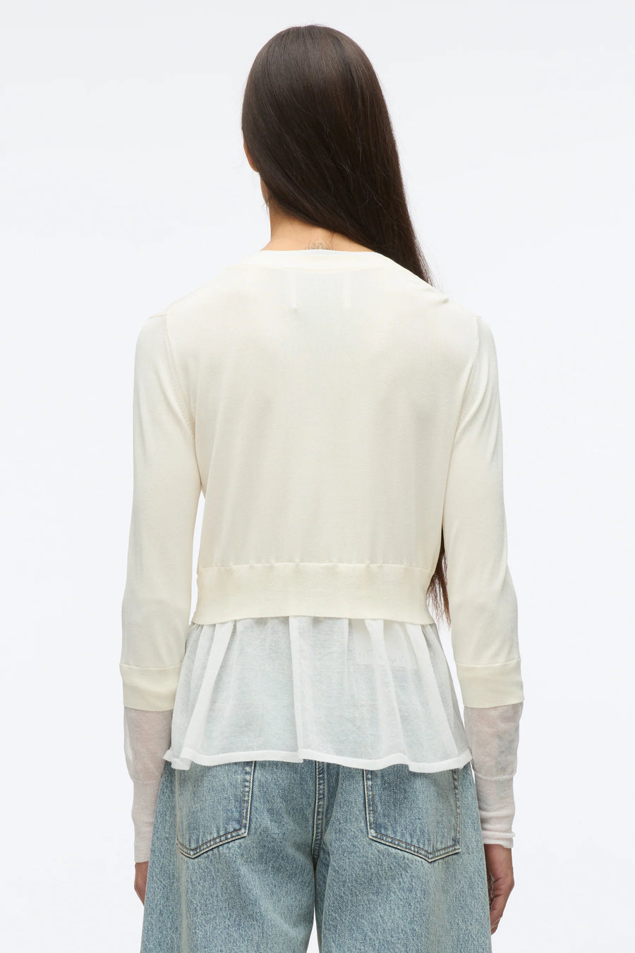 3.1 Phillip Lim LS V-Neck Double Layer Cardigan in Ivory