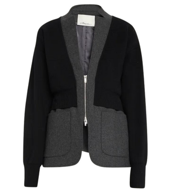 Wool Knit Blazer With Flannel Black-Charcoal