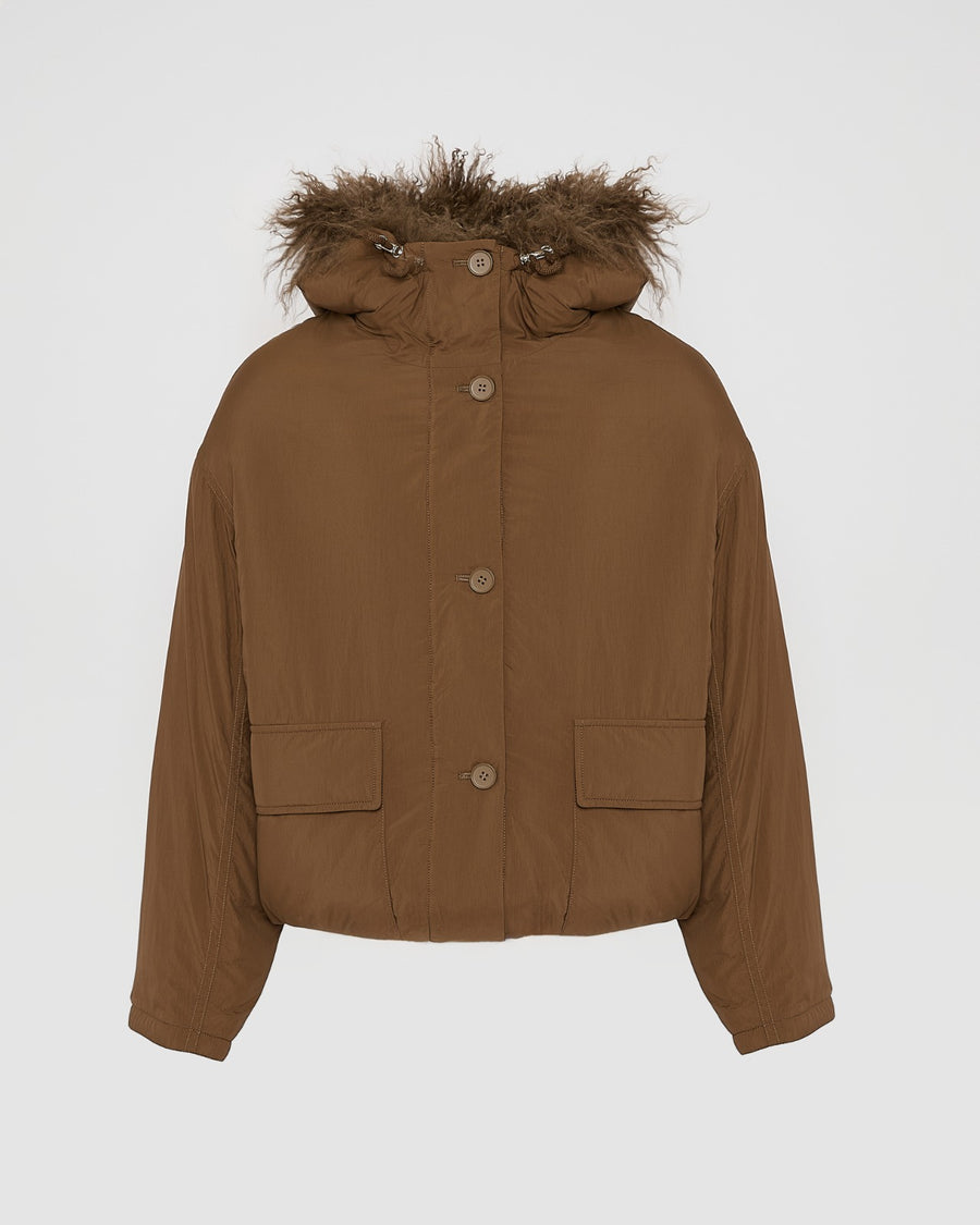 Brown Padded Jacket with Faux Fur Hood – Cozy Chic