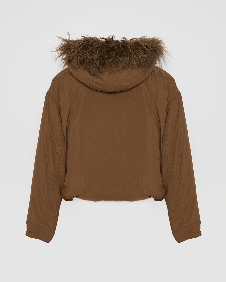 Brown Padded Jacket with Faux Fur Hood – Cozy Chic