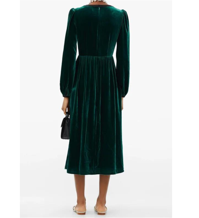 slim fit dress slacks Saloni | Camille Velvet Embellished Bows Dress in Green main image 0