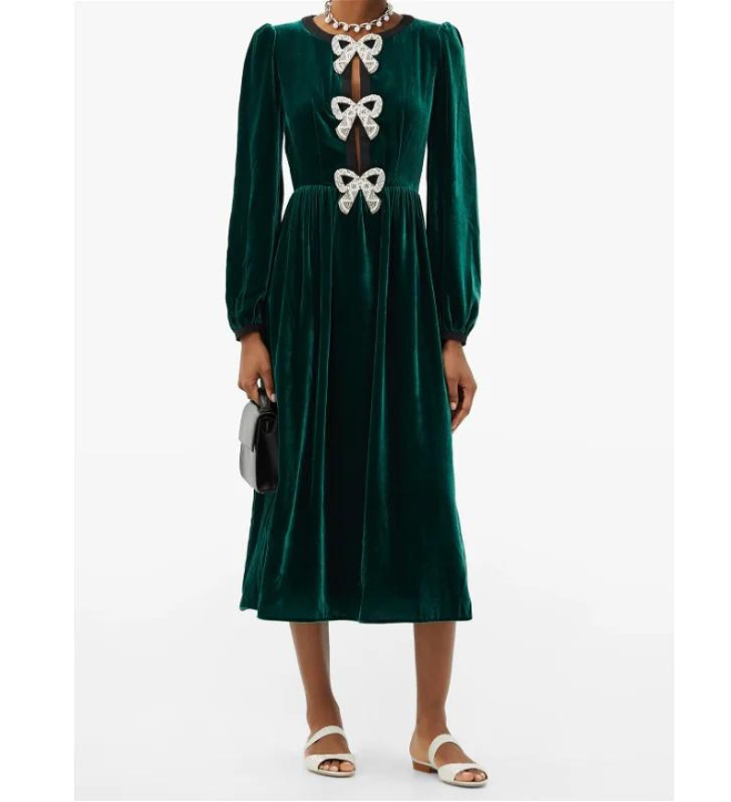 Saloni Racing Green Bows Dress