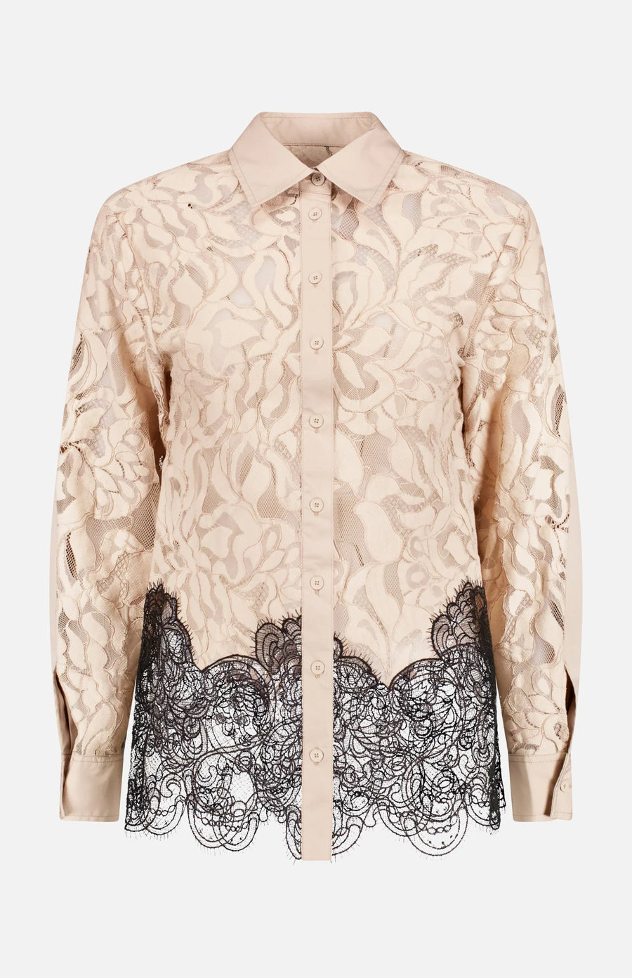 3.1 Phillip Lim Corded Leaf Lace Long Sleeve Shirt in Khaki Multi