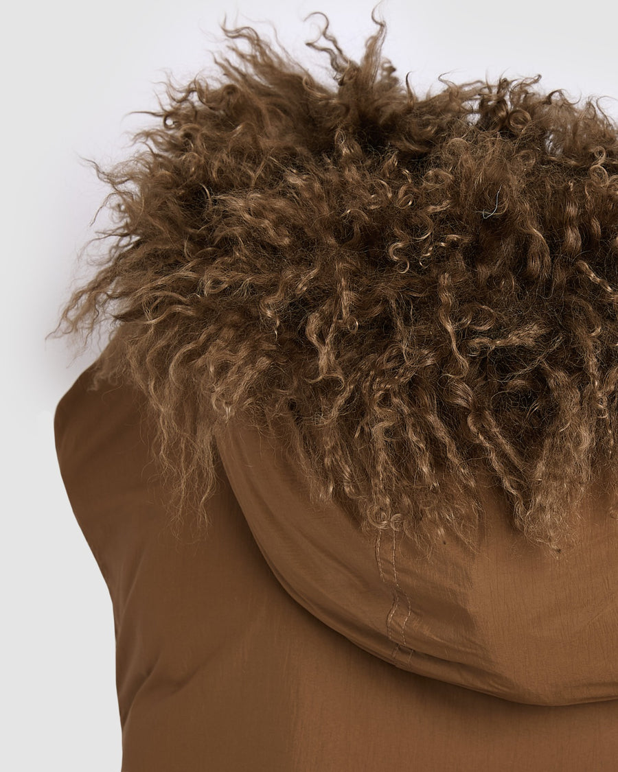 Brown Padded Jacket with Faux Fur Hood – Cozy Chic