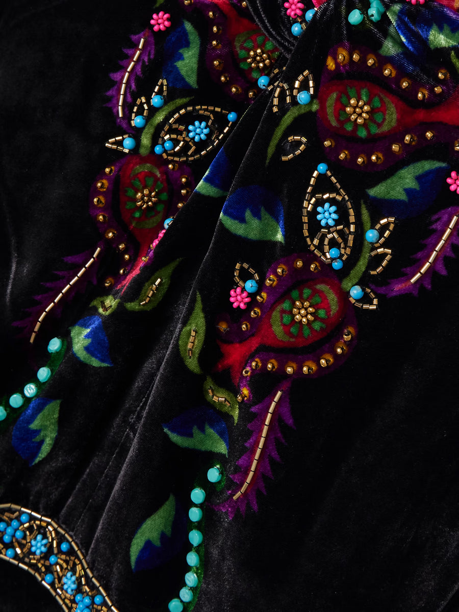 Claudia twisted embellished printed velvet midi dress