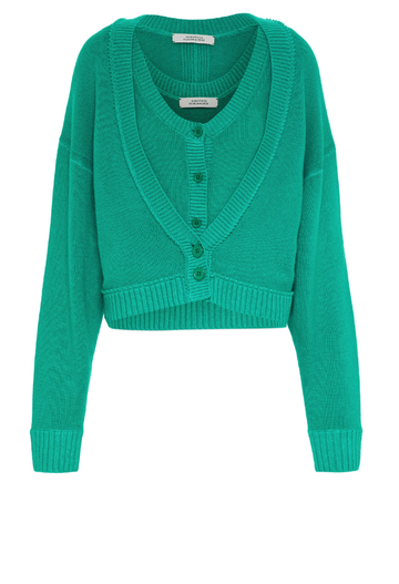 Green Knit Sleeveles Top And Cardigan